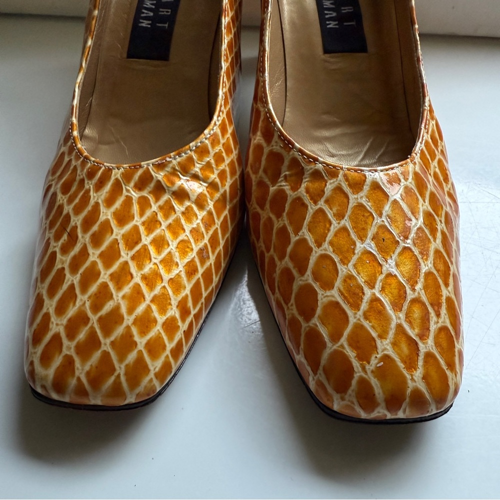Stuart Weitzman Orange Patterned Block Heel Pumps… - image 8